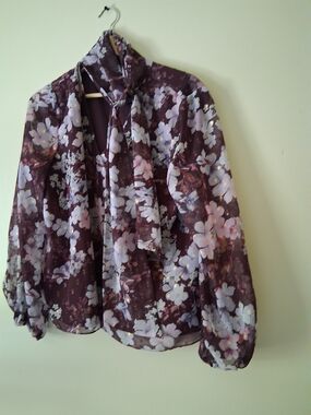 Ted Baker London Floral Tie-Neck Blouse in Plum and Lilac